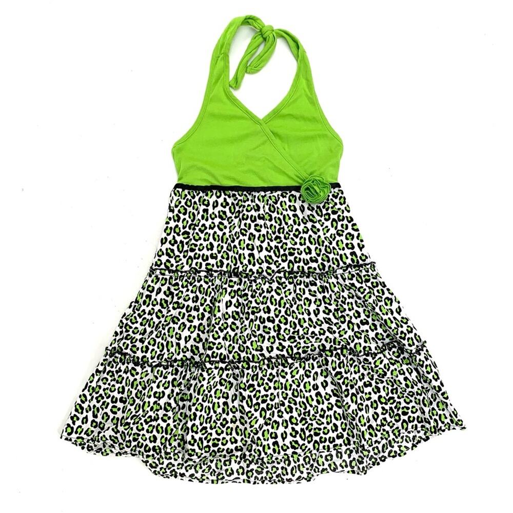 Lime Green Animal Print Halter Dress
